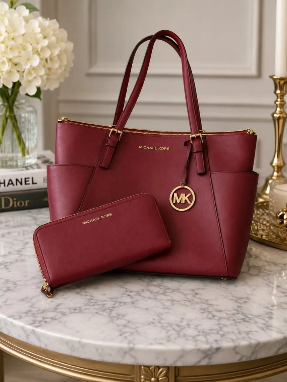 👜 Michael Kors Tote & Wallet Set – Authentic – Burgundy ❤️